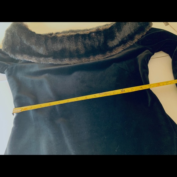 Black coton velvet mini prom party Dress fur boat neck fur hemline big satin bow - Picture 13 of 16